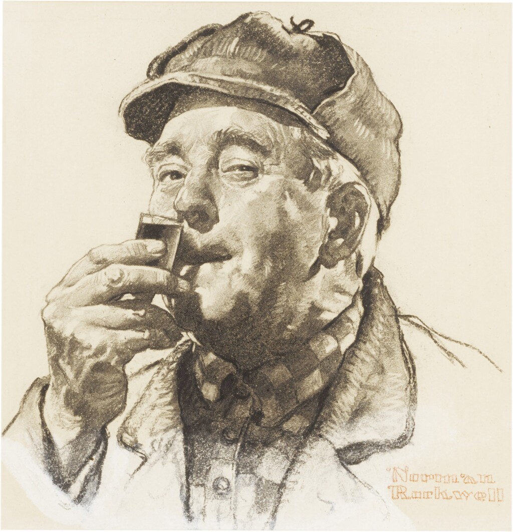 Its the Cream of Kentucky, Its the Favorite of the World (Portrait of Hunter Sniffing Drink)-Norman-Rockwell