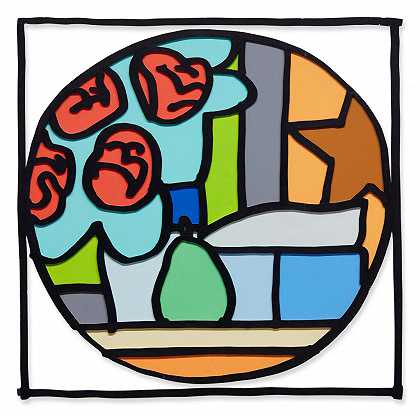 四朵玫瑰和梨的静物画 – 汤姆·韦斯尔曼