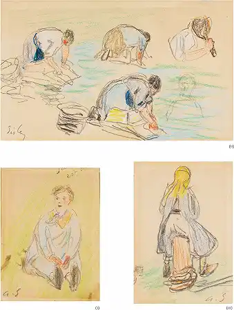 （i）坐着的孩子（ii）薰衣草（iii）背着的女人 – 阿尔弗雷德·西斯利
