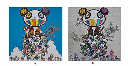 A：熊貓說他們很開心；B：熊貓與熊貓寶寶（兩件）A: The Pandas Say They’re Happy; B: Panda and Panda Cubs (two works) – 村上隆-Takashi-Murakami-