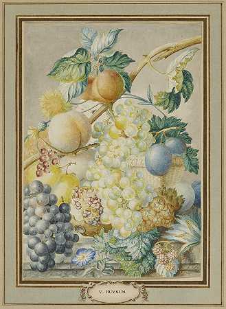 篮子里有水果和花的静物画 – 简·范·惠瑟姆的圈子-