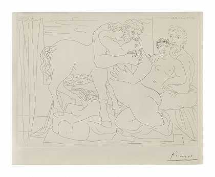 雕塑家在半人马和女人面前的休息（布洛赫167；贝尔320） – 毕加索