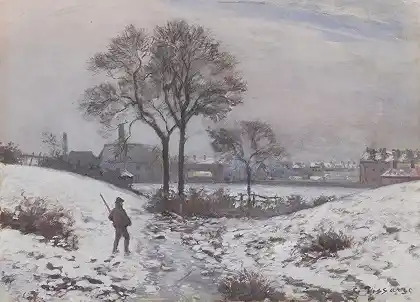 冬天的猎人，诺伍德的风景 – 卡米尔-毕沙罗