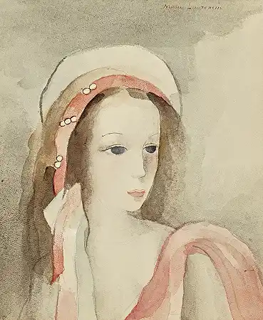 戴粉红色珍珠头巾的少女 – 玛丽·劳伦辛