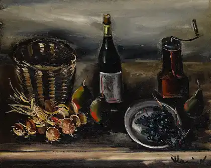 篮子里的静物，瓶子和水果 – 莫里斯·德弗拉明克