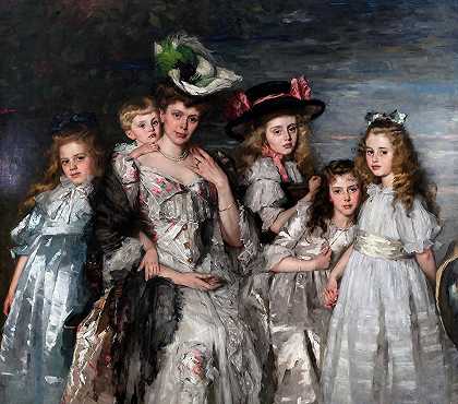 A.G.M.van Ogtrop Hanlo夫人及其五个孩子的肖像`Portrait of Mrs. A.G.M. van Ogtrop-Hanlo and Her Five Children by Therese Schwartze