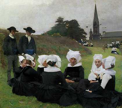 布雷顿妇女赦免案`Breton Women at a Pardon by Pascal-Adolphe-Jean Dagnan