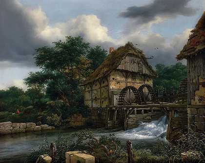两座水车和一座敞开式水闸`Two Watermills and an Open Sluice by Jacob van Ruisdael