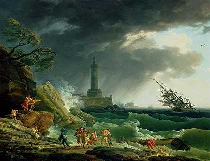 地中海沿岸的风暴`A Storm on a Mediterranean Coast by Claude-Joseph Vernet