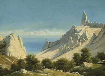 萨默斯皮雷特（Sommerspiret）的风景，蒙娜丽莎（Mon）的悬崖`View of Sommerspiret, the Cliffs of Mon by George Emil Libert