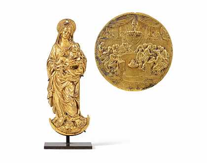 圣母启示录，镀金青铜牌匾，描绘17世纪的最后晚餐，附呈 – 德国16世纪