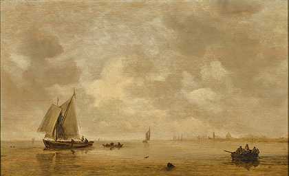 一个河口的景观，图中人物坐在wijdschip和一艘划艇上 – 简·约瑟夫斯。范高彦先生