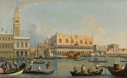 威尼斯，从圣马可的巴西诺俯瞰莫洛，还有泽卡宫和公爵宫 – 卡纳莱托风格约1900年