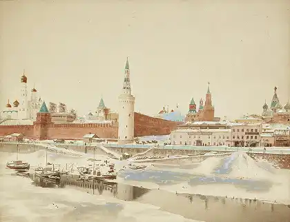 莫斯科河前克里姆林宫的冬季景观 – 俄罗斯学派——19世纪末