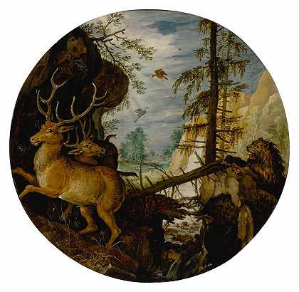 狮子猎杀两只鹿 – 罗兰特·萨弗里