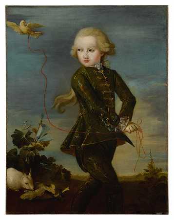 格拉德尼戈家族的一个男孩的肖像，可能是费里戈（生于1758年），全长，带着他的宠物鸽子，背景是一只白兔 – 归于弗朗西斯科·瓜迪