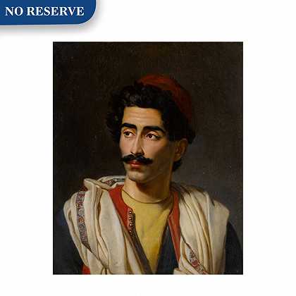 一个戴着红帽子的男人的肖像，据说是“jeune Grec”或者可能是Hassan el Berberi – 让-雅克·弗朗索瓦·莫南泰尔的圈子