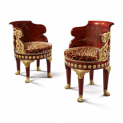 一对帝国风格的镀金青铜镶嵌红木桌椅，19世纪最后四分之一 – 一对帝国风格镀金青铜镶嵌红木桌椅——上世纪四分之一——19世纪