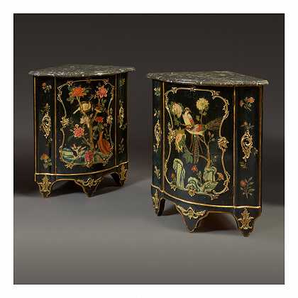 18世纪中期，雅克·杜布瓦（JACQUES DUBOIS）创作的一对路易十五镀金青铜镶嵌欧洲漆器作品 – 18世纪中期，一对路易十五镀金青铜镶嵌欧式漆器