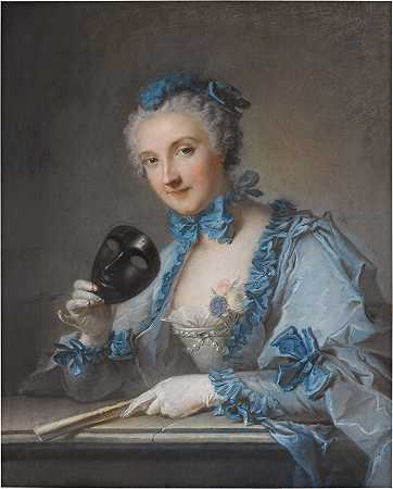罗耶夫人半身肖像，带面具和扇子 – JEAN-MARC-NATTIER