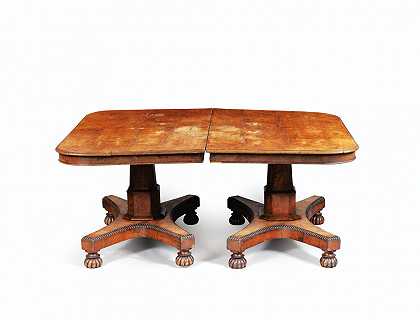 一张恢复原状的橡木和灰烬伯尔图书馆桌子，可能是布雷桑 – A-restaration-oak-and-ash-burr-library-table-maybuly-Bressan