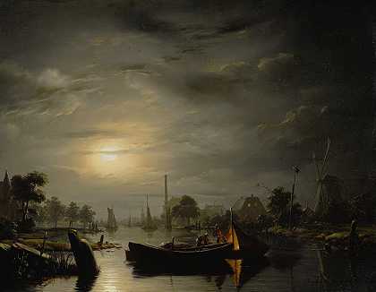 银色月光下的河流景观 – 彼得鲁斯·范申德尔