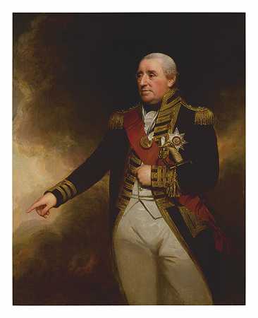 海军上将约翰·托马斯·达克沃斯爵士的肖像，第一男爵（1748-1817），四分之三长，穿着海军制服，戴着巴斯勋章的胸星和腰带 – 威廉·比奇爵士-