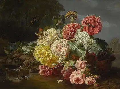 玫瑰和罂粟的静物画 – JEAN-BAPTISTE-ROBIE