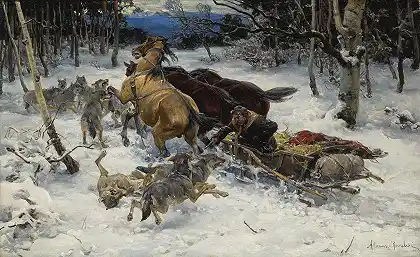 被狼袭击的雪橇 – 阿尔弗雷德·维鲁什·科瓦尔斯基