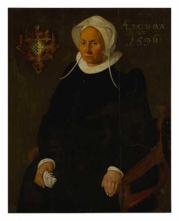 一位女士的肖像，可能来自范·赫克伦家族，坐着四分之三长，62岁 – 北荷兰学校1596-