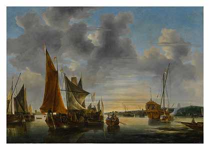 平静水面上的航运景象 – 荷兰学派——17或18世纪-