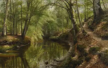 小溪流过春天的树林 – 彼得·蒙斯特德