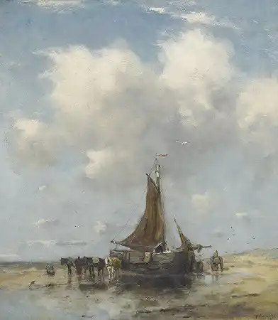 低潮时的渔船 – 约翰·弗雷德里克·科内利斯·舍雷维茨