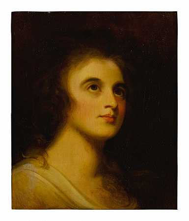 艾玛·哈特（EMMA HART）的肖像，后来的汉密尔顿夫人（LADY HAMILTON），胸围长，头朝右，眼睛朝上 – 乔治·罗姆尼的圈子-