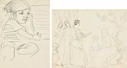 妇女和儿童在树林中；戴头巾的小孩 – 奥古斯都·约翰·R.A–