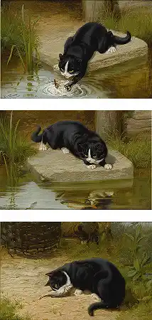 猫三联画：深思熟虑、决心、满足感 – 威廉·亨利·汉密尔顿·特劳德