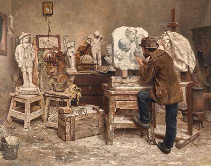 雕塑家阿尔方斯·范·贝尔登在他的工作室里 – 埃弗特-皮特斯-