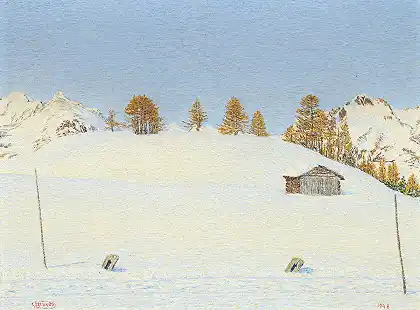Maloja附近的冬季景观，1993年 – 戈塔尔多·塞甘蒂尼