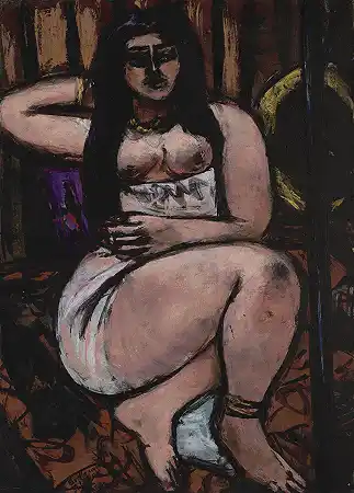《斜躺的裸女，透視縮短角度》 – 馬克思・貝克曼