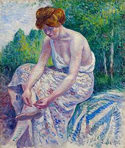 Moulineux，年轻女子脱下凉鞋（1904） by Maximilien Luce