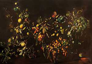 《水果与蝴蝶静物》（1984） by Tibor Csernus