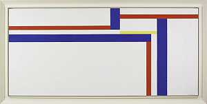 白色横幅配蓝色、红色和黄色（1973年） by Ilya Bolotowsky