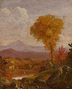 山景中的斜倚人像（约1845-1847年） by Thomas Cole