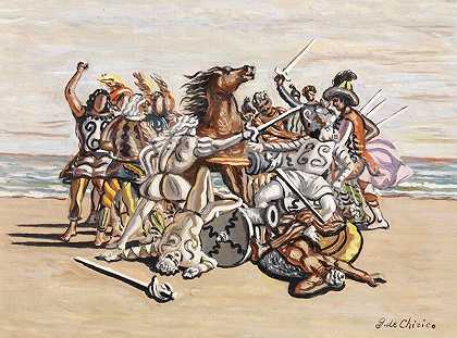 清教徒之战（约1933年） by Giorgio de Chirico