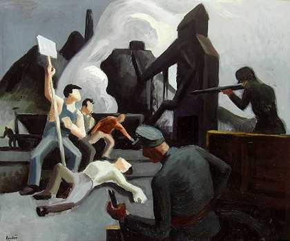 宾夕法尼亚州匹兹堡的矿山罢工（等待verso，双面工作）（1933年） by Thomas Hart Benton