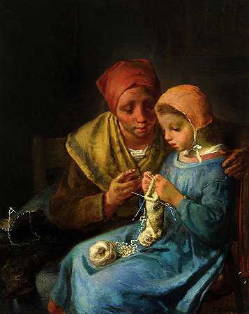 针织课，1869年`The Knitting Lesson, 1869 by Jean-Francois Millet
