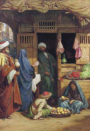 苏伊士水果市场`A Fruit Market, Suez by Henry Wallis