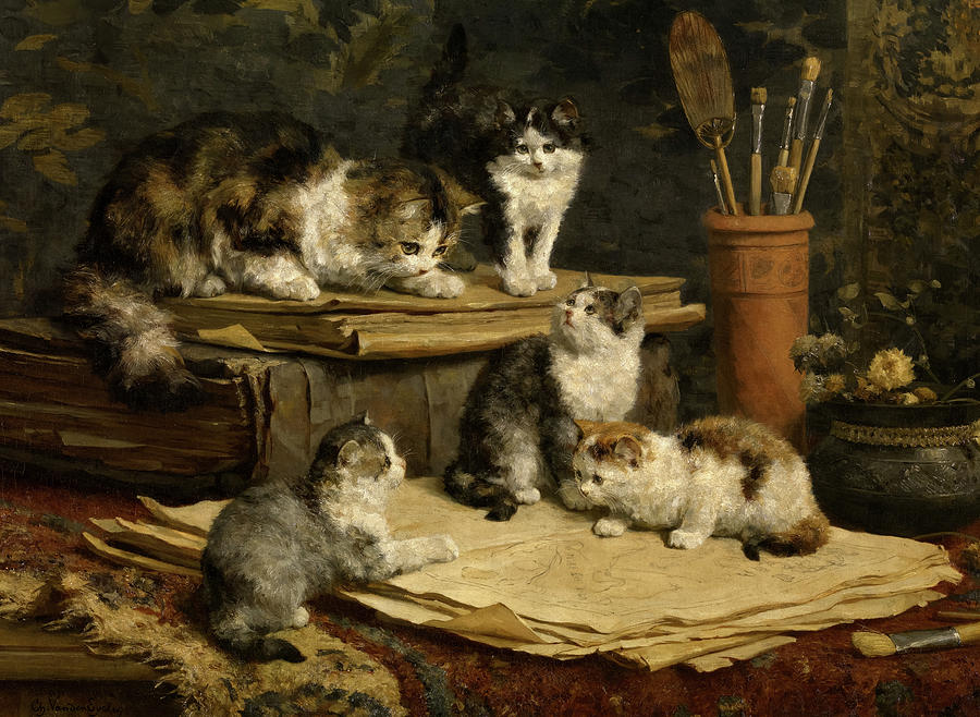 小猫`Kittens by Charles van den Eycken