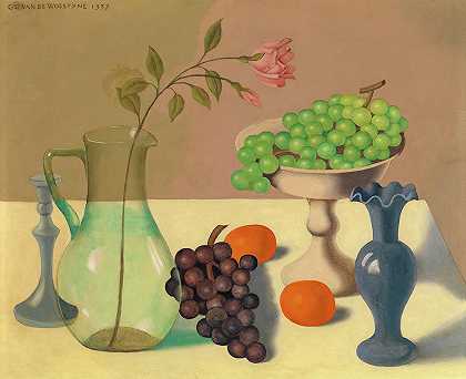 葡萄静物画`Still Life with Grapes by Gustave Van De Woestyne