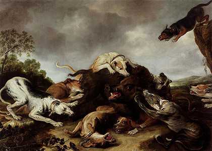 野猪狩猎`The Boar Hunt by Frans Snyder and Workshop